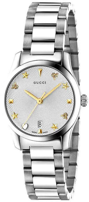 Gucci G Timeless White Dial Silver Steel Strap Watch For Women - YA126572A Authentic Buy Shop Now