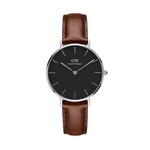 Daniel Wellington Classic Petite St Mawes Black Dial Brown Leather Strap Watch For Women - DW00100237 Authentic Buy Shop Now