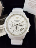 Emporio Armani Ceramica Chronograph White Dial White Strap Watch For Men - AR1453 Authentic Buy Shop Now