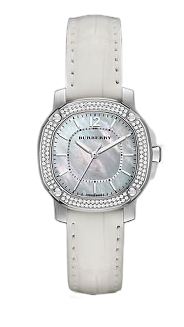 Burberry The Britain Diamonds Mother of Pearl Dial White Leather Strap Watch for Women - BBY1800 Authentic Buy Shop Now