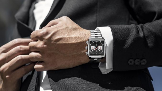 Tag Heuer Monaco Automatic Chronograph Black Dial Silver Steel Strap Watch for Men - CBL2113.BA0644