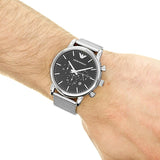 Emporio Armani Luigi Chronograph Blue Dial Silver Mesh Bracelet Watch For Men - AR80038 Authentic Buy Shop Now