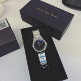 Daniel Wellington Iconic Link Black Dial Silver Steel Strap Watch For Women - DW00100208 Authentic Buy Shop Now