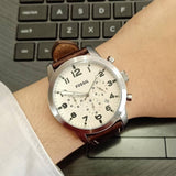 Fossil Pilot Chronograph White Dial Brown Leather Strap Watch for Men - FS5146 Authentic Buy Shop Now