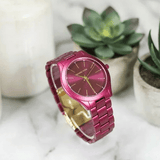 Michael Kors Slim Runway Red Dial Red Steel Strap Watch For Women - MK4505 Authentic Buy Shop Now