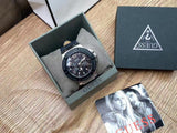 Guess Indovina Quartz Black Dial Black Leather Strap Watch For Men - W0040G9 Authentic Buy Shop Now