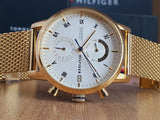 Tommy Hilfiger Kane White Dial Gold Mesh Bracelet Watch for Men - 1710403 Authentic Buy Shop Now