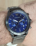 Emporio Armani Mario Chronograph Blue Dial Grey Steel Strap Watch For Men - AR80045 Authentic Buy Shop Now