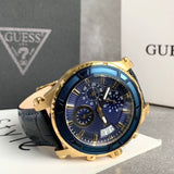 Guess Pinnacle Chronograph Quartz Blue Dial Blue Leather Strap Watch For Men - W0673G2 Authentic Buy Shop Now