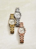 Guess Mini Sunrise Diamonds Silver Dial Gold Steel Strap Watch for Women - W0623L3 Authentic Buy Shop Now