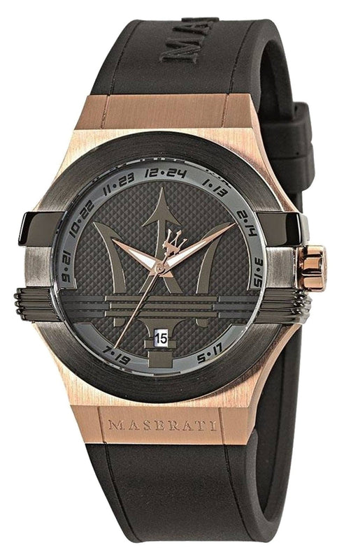 Maserati Potenza Black & Rose Gold Dial Black Rubber Strap Watch For Men - R8851108002 Authentic Buy Shop Now
