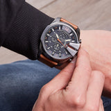 Diesel Mega Chief Chronograph Black Dial Brown Leather Strap Watch For Men - DZ4343 Authentic Buy Shop Now