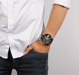 Diesel Mr Daddy Chronograph Black Dial Black Leather Strap Watch For Men - DZ7313 Authentic Buy Shop Now