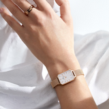 Daniel Wellington Quadro Melrose White Dial Gold Mesh Strap Watch For Women - DW00100431 Authentic Buy Shop Now