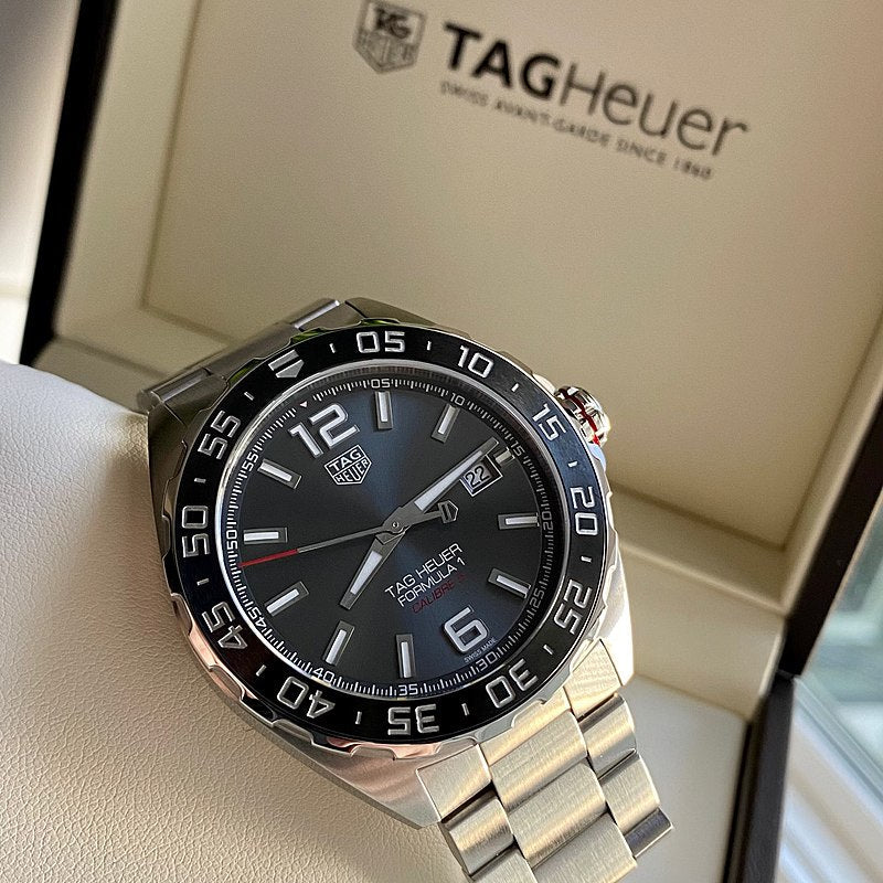 Tag Heuer Formula 1 Calibre 5 Chronograph Anthracite Dial Silver Steel Strap Watch for Men - WAZ2011.BA0842 Authentic Buy Shop Now