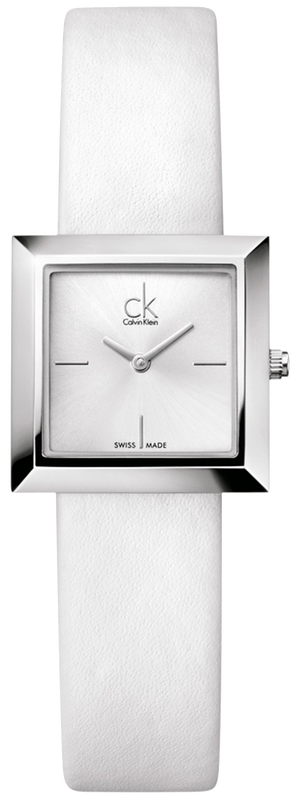Calvin Klein Mark Silver Dial White Leather Strap Watch for Women - K3R231L6 Authentic Buy Shop Now