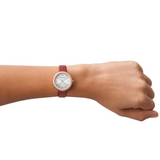 Emporio Armani Two-Hand Analog White Dial Red Leather Strap Watch For Women - AR11532 Authentic Buy Shop Now