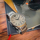 Emporio Armani Renato Quartz Grey Dial Grey Steel Strap Watch For Men - AR11120 Authentic Buy Shop Now