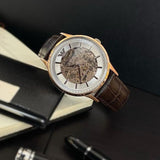 Emporio Armani Meccanico Automatic Silver Dial Brown Leather Strap Watch For Men - AR60039 Authentic Buy Shop Now