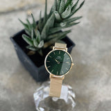 Daniel Wellington Petite Emerald Green Dial Gold Mesh Strap Watch For Women - DW00100480 Authentic Buy Shop Now