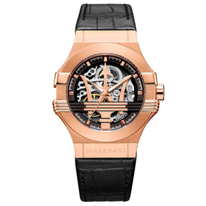 Maserati Potenza Automatic Rose Gold Dial Black Leather Strap Watch For Men - R8821108002 Authentic Buy Shop Now