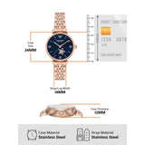 Emporio Armani Meccanico Gianni T Bar Blue Dial Rose Gold Steel Strap Watch For Women - AR60043