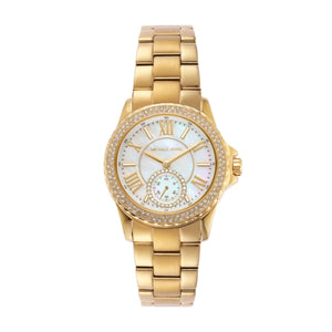 Michael Kors Everest Three-Hand Mother of Pearl White Dial Gold Steel Strap Watch For Women - MK7363 Authentic Buy Shop Now
