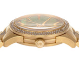 Michael Kors Runway Three Hand Green Dial Gold Steel Strap Watch For Women - MK7390 Authentic Buy Shop Now