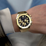 Guess Empire Quartz Black Dial Gold Steel Strap Watch For Men - GW0489G2 Authentic Buy Shop Now
