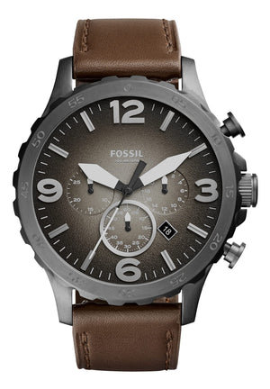 Fossil Nate Chronograph Grey Dial Brown Leather Strap Watch for Men - JR1424 Authentic Buy Shop Now
