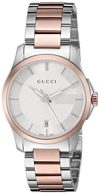 Gucci G Timeless Silver Dial Two Tone Steel Strap Watch For Women - YA126528 Authentic Buy Shop Now