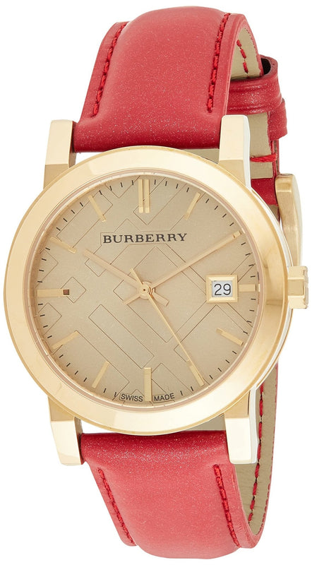 Burberry The City Gold Dial Red Leather Strap Watch for Women - BU9140 Authentic Buy Shop Now