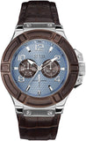 Guess Rigor Analogue Quartz Blue Dial Brown Leather Strap Watch For Men - W0040G10 Authentic Buy Shop Now