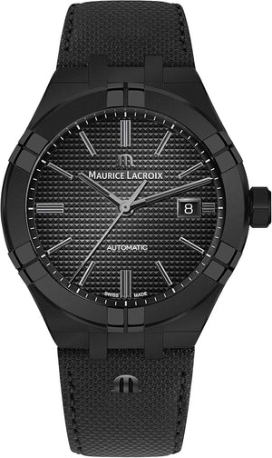 Maurice Lacroix Automatic Date Black Dial Black Leather Strap Watch For Men - AI6008-PVB01-330-1 Authentic Buy Shop Now