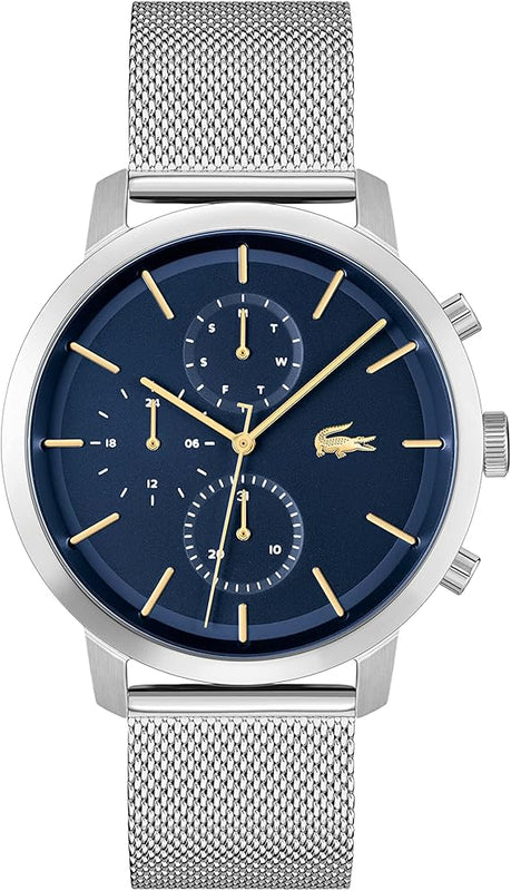 Lacoste Replay Chronograph Blue Dial Silver Mesh Strap Watch for Men - 2011256 Authentic Buy Shop Now