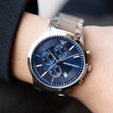 Emporio Armani Renato Chronograph Blue Dial Silver Steel Strap Watch For Men - AR11164 Authentic Buy Shop Now
