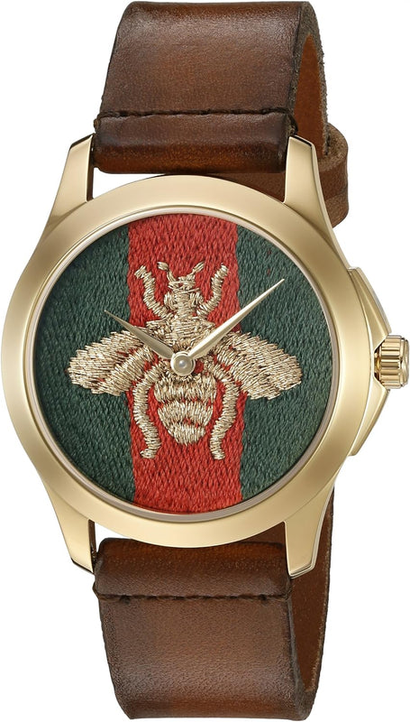 Gucci G Timeless Quartz Two Tone Dial Brown Leather Strap Watch For Men - YA126451B Authentic Buy Shop Now
