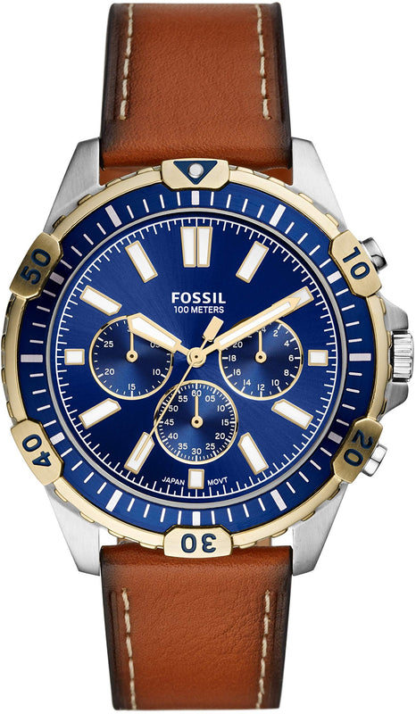 Fossil Garrett Chronograph Blue Dial Brown Leather Strap Watch for Men - FS5625 Authentic Buy Shop Now