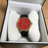 Gucci G Timeless Coral Red Dial Black Leather Strap Watch For Men - YA126464 Authentic Buy Shop Now