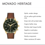 Movado Heritage Chronograph Green Dial Brown Leather Strap Watch For Men - 3650062 Authentic Buy Shop Now