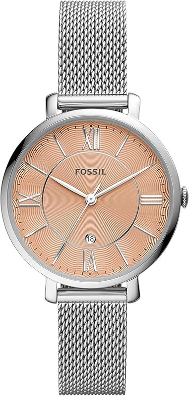 Fossil Jacqueline Three Hand Pink Dial Silver Mesh Strap Watch for Women - ES5089 Authentic Buy Shop Now
