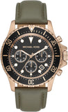 Michael Kors Everest Analog Black Dial Green Leather Strap Watch For Men - MK9090 Authentic Buy Shop Now