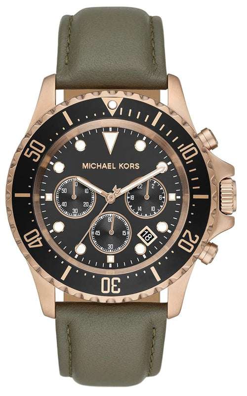 Michael Kors Everest Analog Black Dial Green Leather Strap Watch For Men - MK9090 Authentic Buy Shop Now