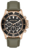 Michael Kors Everest Analog Black Dial Green Leather Strap Watch For Men - MK9090 Authentic Buy Shop Now