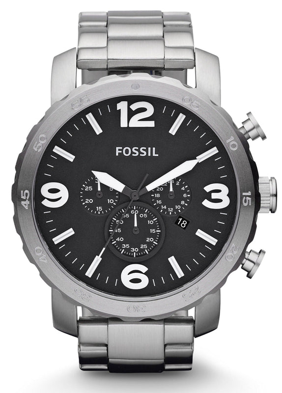 Fossil Nate Chronograph Black Dial Silver Steel Strap Watch for Men - JR1353 Authentic Buy Shop Now