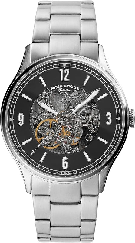 Fossil Forrester Automatic Skeleton Black Dial Silver Steel Strap Watch for Men - ME3180 Authentic Buy Shop Now
