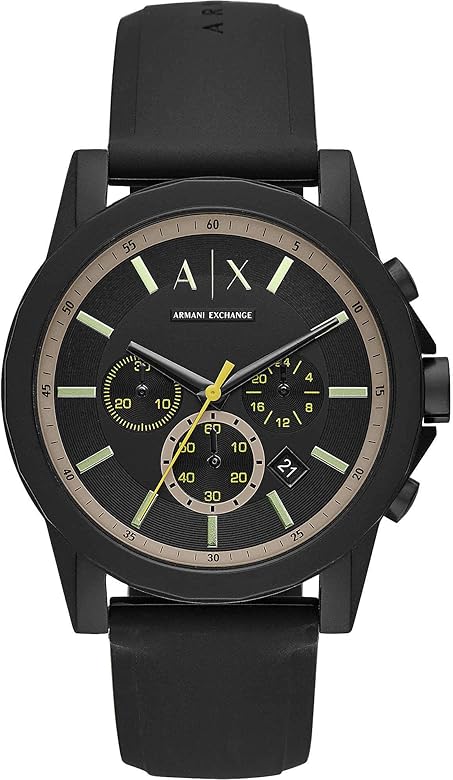 Armani Exchange Outerbanks Chronograph Black Dial Black Silicone Strap Watch For Men - AX1343 Authentic Buy Shop Now