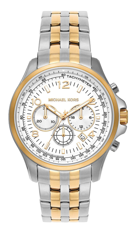 Michael Kors Pilot Multifunction Chronograph White Dial Two Tone Steel Strap Watch for Men - MK9126 Authentic Buy Shop Now