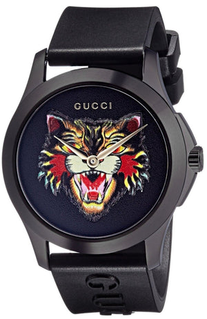 Gucci G Timeless Cat Motif Black Dial Black Leather Strap Unisex Watch - YA1264021 Authentic Buy Shop Now