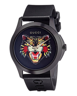 Gucci G Timeless Cat Motif Black Dial Black Leather Strap Unisex Watch - YA1264021 Authentic Buy Shop Now